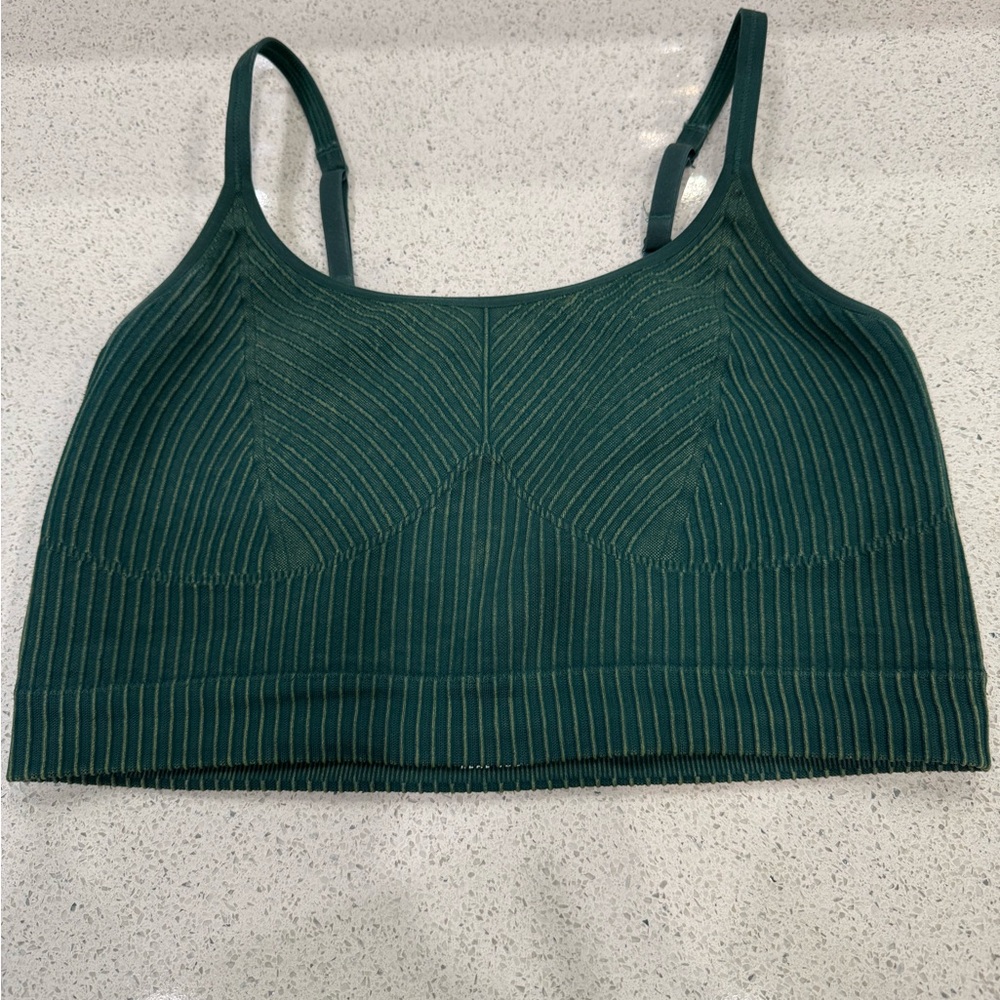 Aerie Green Ribbed/Striped Crop Top Sports Style Bra